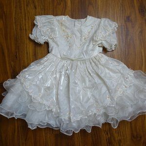 Vintage Gold Bell Pageant Dress Cream Ruffle
